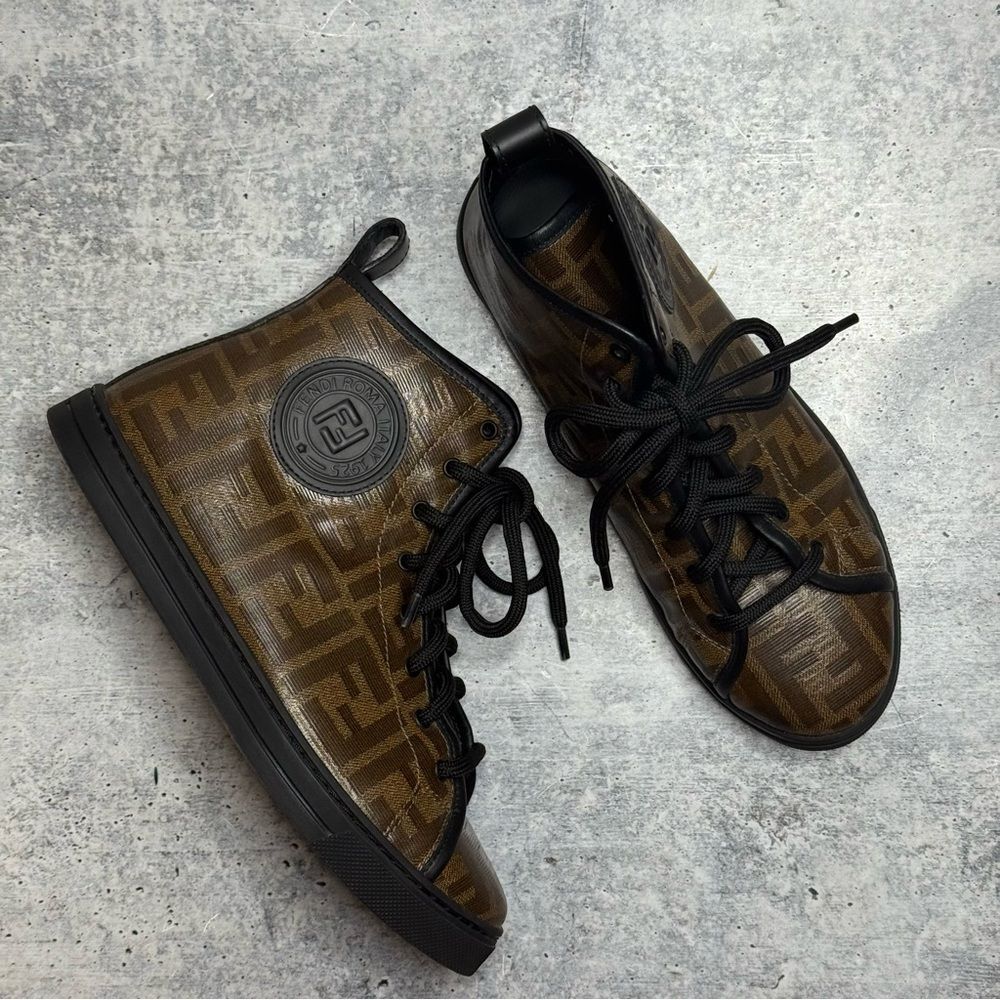 Fendi Zucca Coated Canvas Hi-Top Sneakers 36